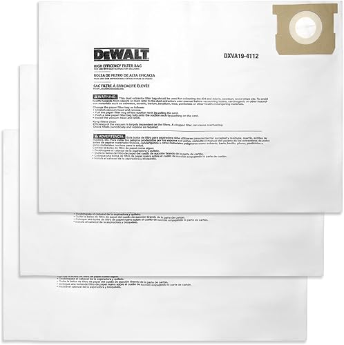 Miniatura 10 de Paquete de 3 bolsas de polvo DEWALT DXVA19-4101, para aspiradora húmeda/seca de 6-10 galones, bolsas de aspiradora DEWALT compatibles con DXV06P