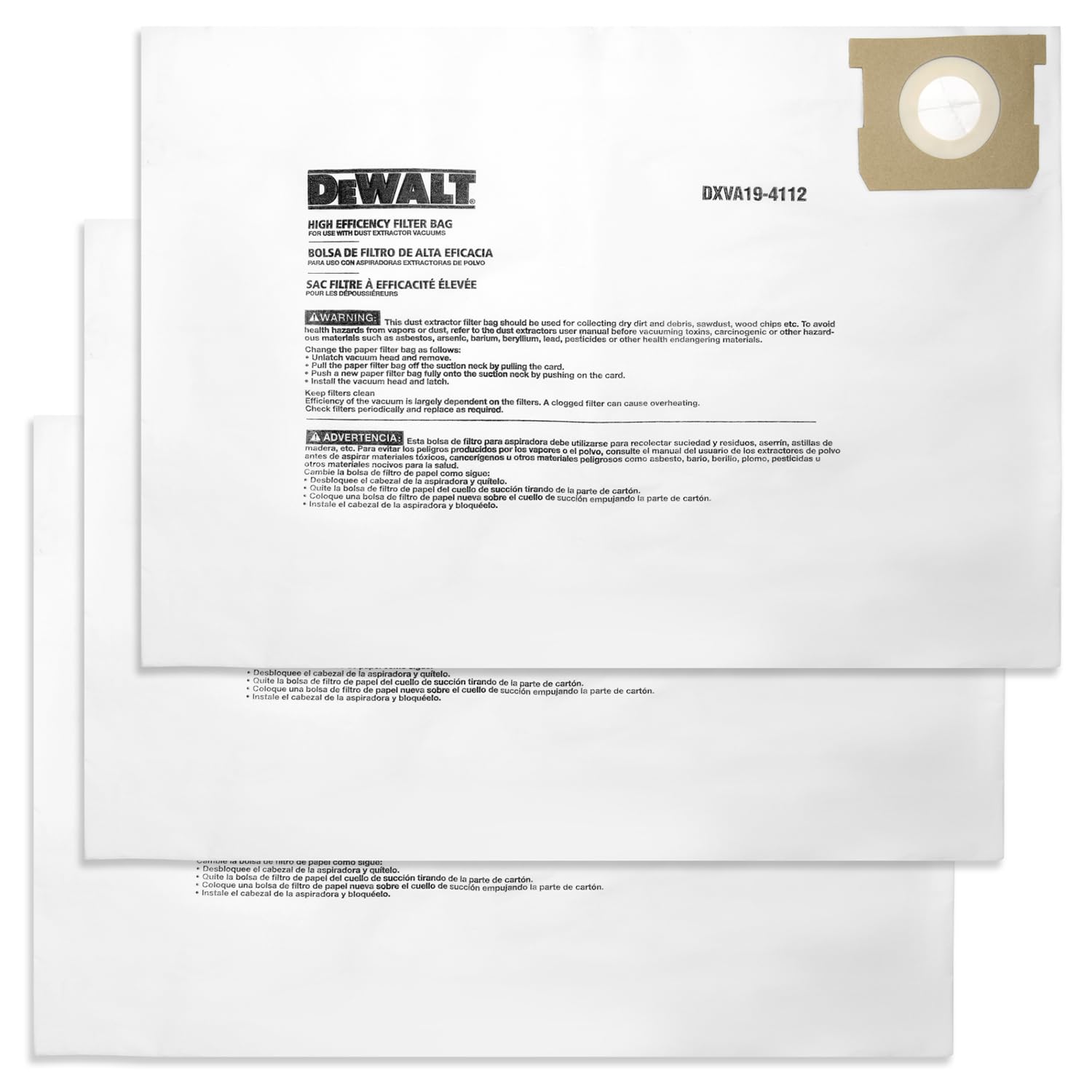 DEWALT Dust Bags (3 Pack) - For Wet/Dry Vacuums -10