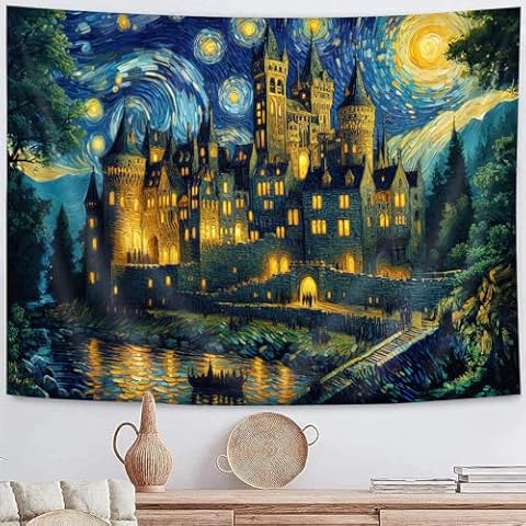 Starry Castle Tapestry with Cannabis Design Cover