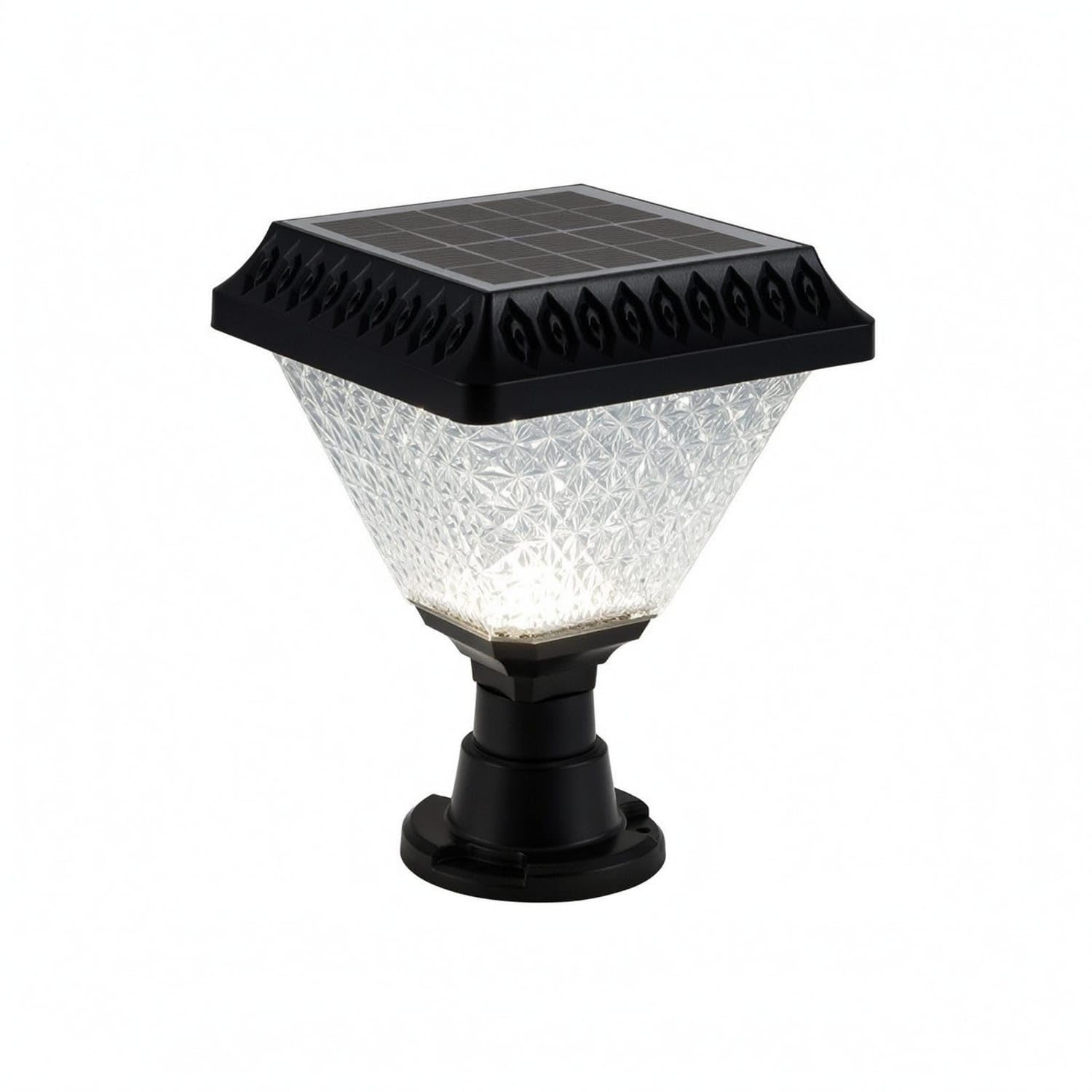 Clear Faceted bodytype Solar LED Post Cap Lamp Black Finish Wireless Control Post Cap Lamp for Garden, Post Cap Light-image-9