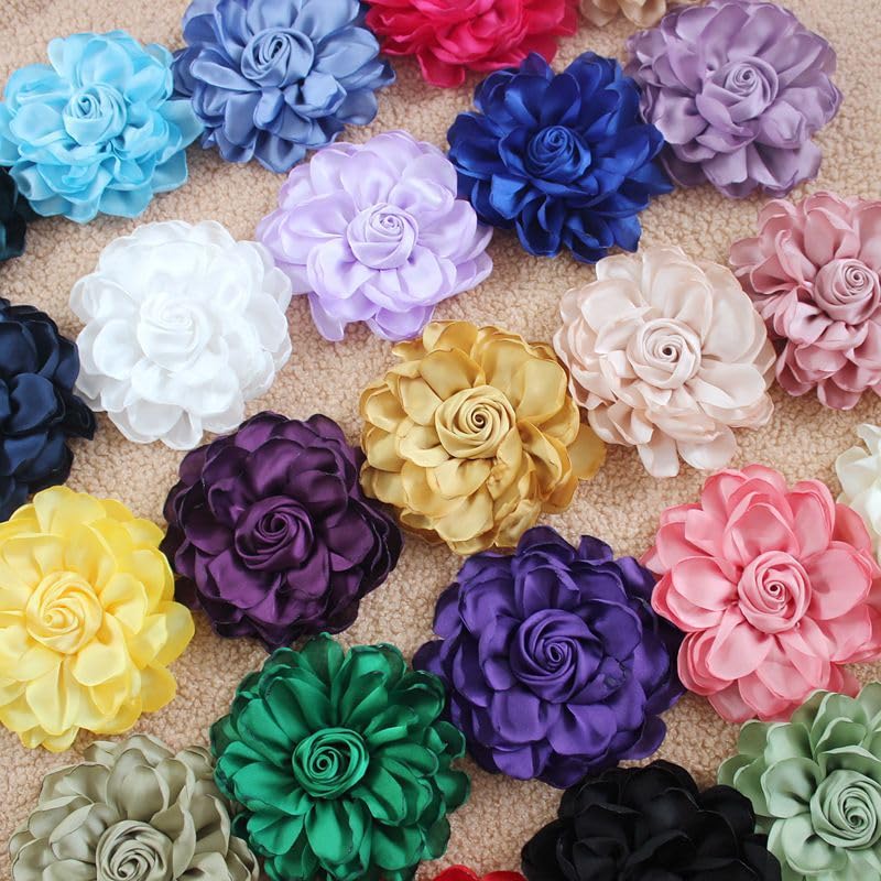 Image of Extra Large Satin Fabric Flower Brooch for Women Elegant Rose Camellia Floral Brooch Pin Handmade Big Satin Fabric Flower Statement Brooch Pin Vintage Clothing Hat Bag Accessories Christmas Wedding Bridal Birthday Jewelry
