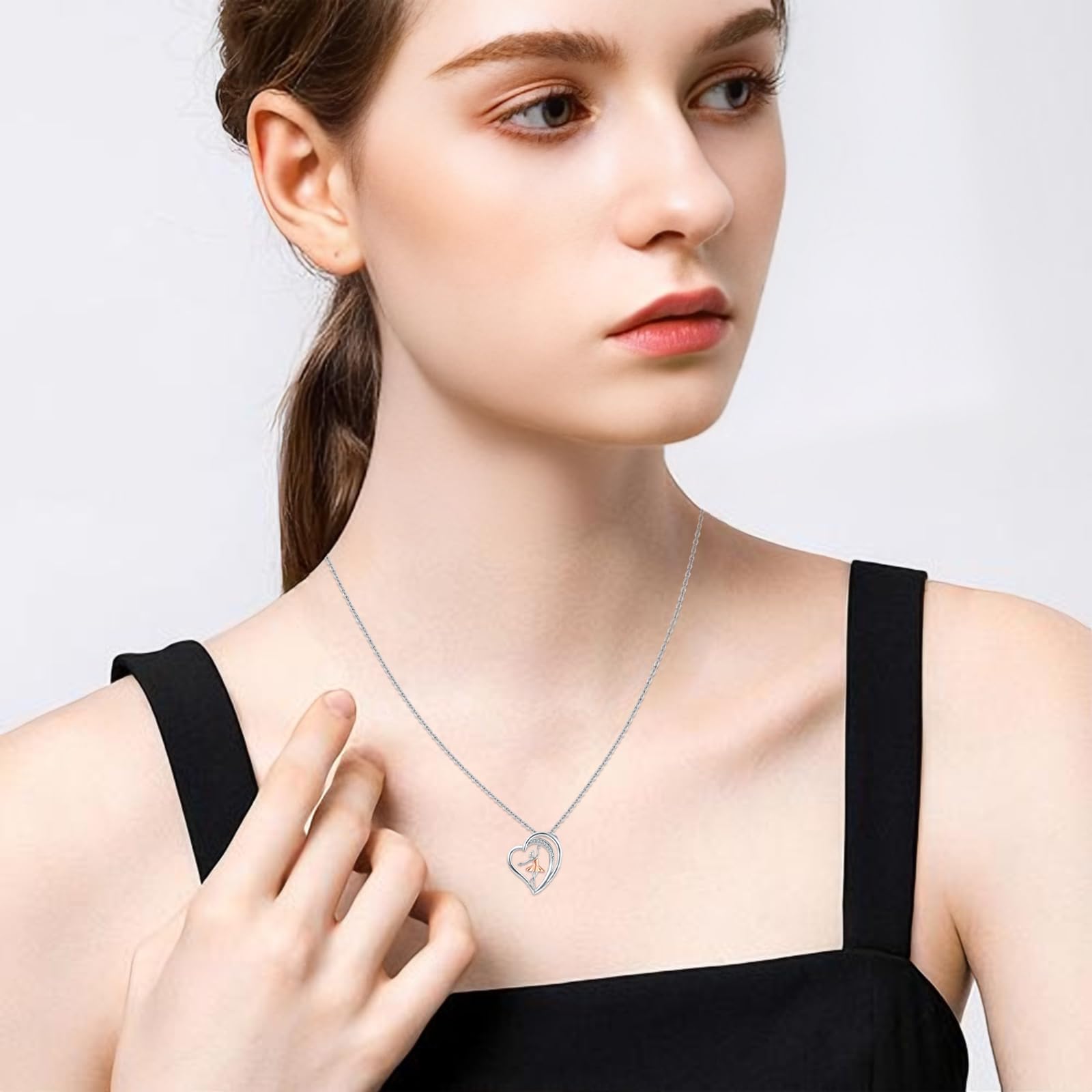 REDSUN Ballerina Halskette für Frauen, 925 Sterling Silber Herz Ballett