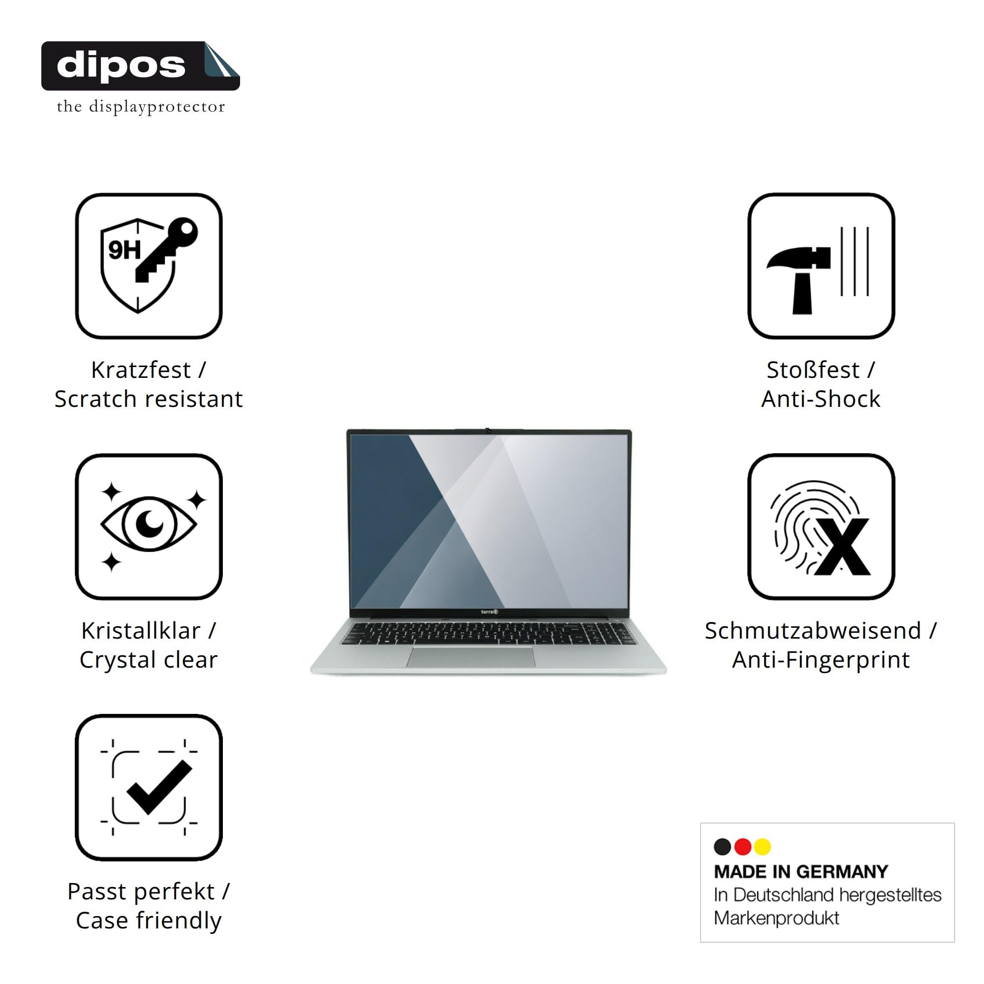 dipos 2x Protector de Pantalla 9H claro para Wortmann Terra Mobile 1610R | Transparente, no se rompe ni astilla, no es cristal, antigolpes, antiarañazos, sin burbujas, apto para fundas, autoadhesivo