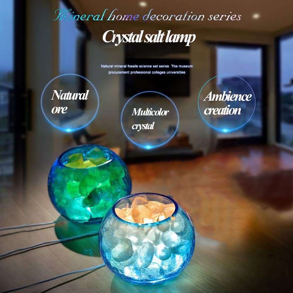 Lámpara de sal del Himalaya con textura de grietas de hielo, luz nocturna de cristal tallada a mano para purificar el aire, regalos, masajes, decoración verde