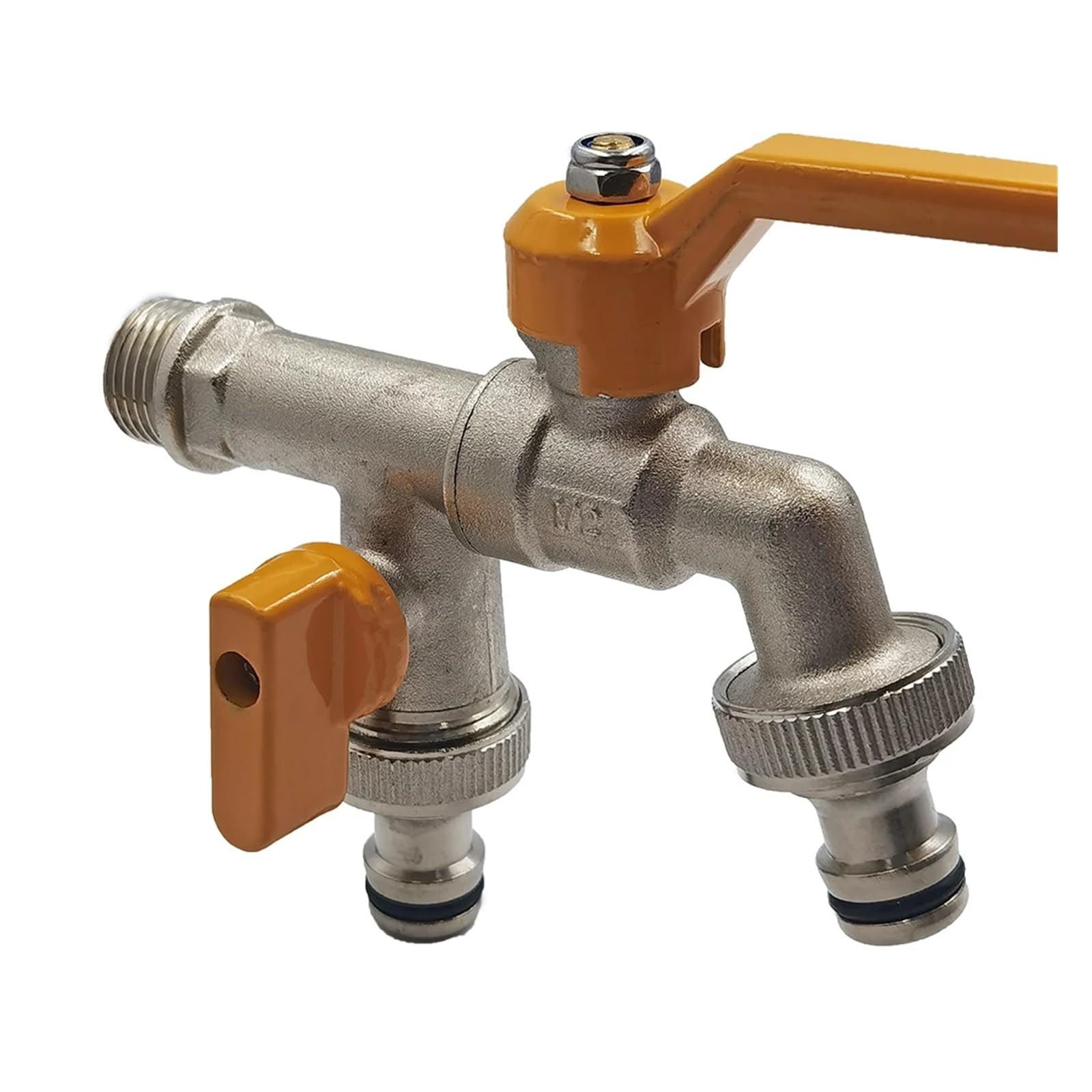 Adapter węża ogrodowego 1/5.1 cm złącze IBC - 2-drożny i 1-drożny mosiężny kran montażowy, trwały zawór zastępczy do kranu nawadniającego (1 sztuka)