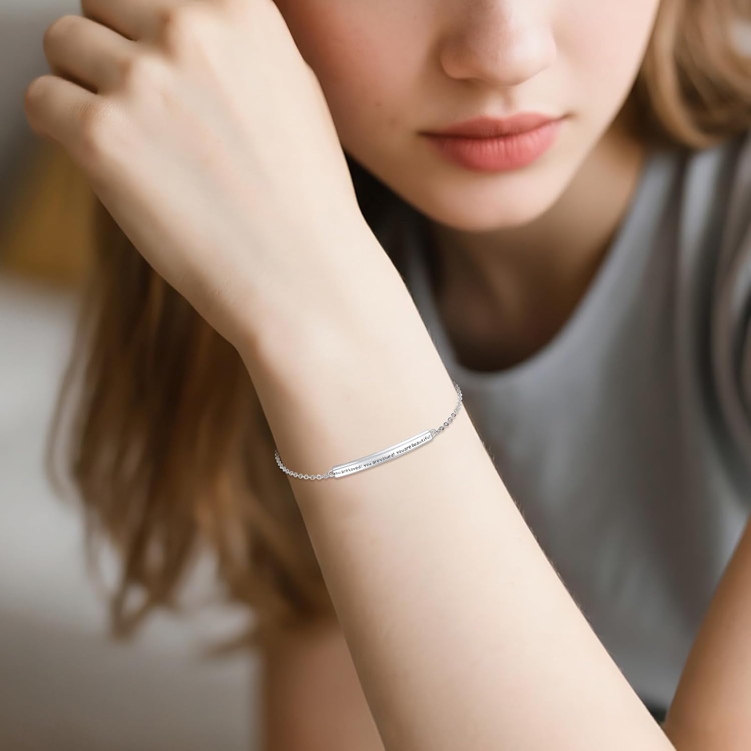 VONALA You Are Loved You Are Valued You Are Beautiful Bracelet Sterling Silver Small Motivation Charm Bracelet Inspirational Jewelry Gifts for Women - Image 3