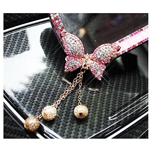 Blingshd Car Rear View Mirror With Crystal Diamond Butterfly - Pink #TOP2