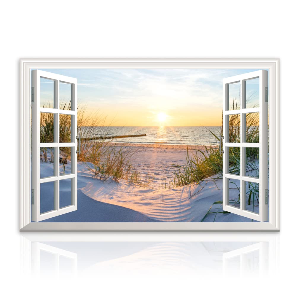 Fake Window Sunset Beach Picture Decor Wall Art Ocean Scene