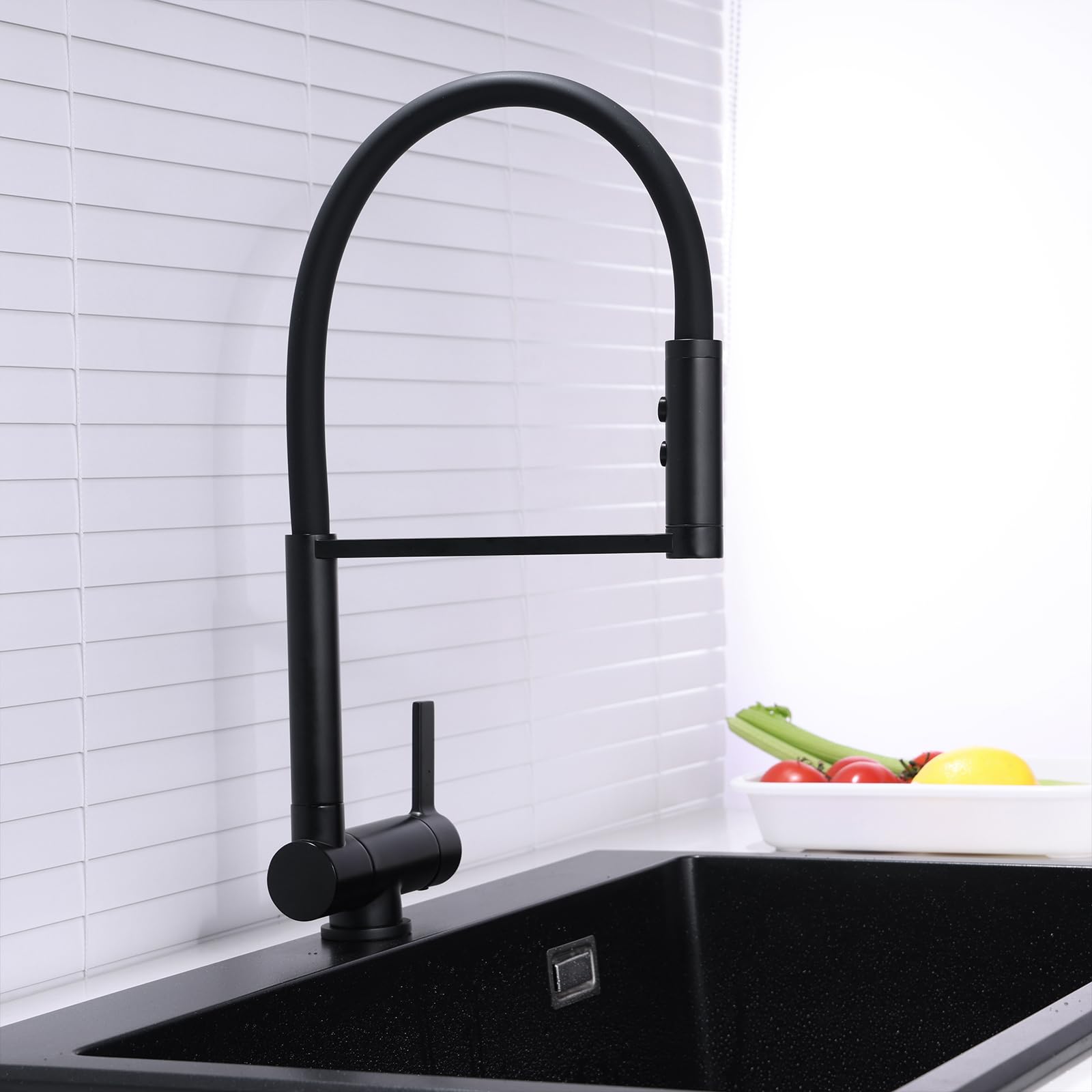 Rubinetto Lavello Cucina con Doccetta Nero Miscelatore Cucina Pieghevole Sottofinestra Rubinetti Cucina Flessibile con 2 Tipi di Spruzzo