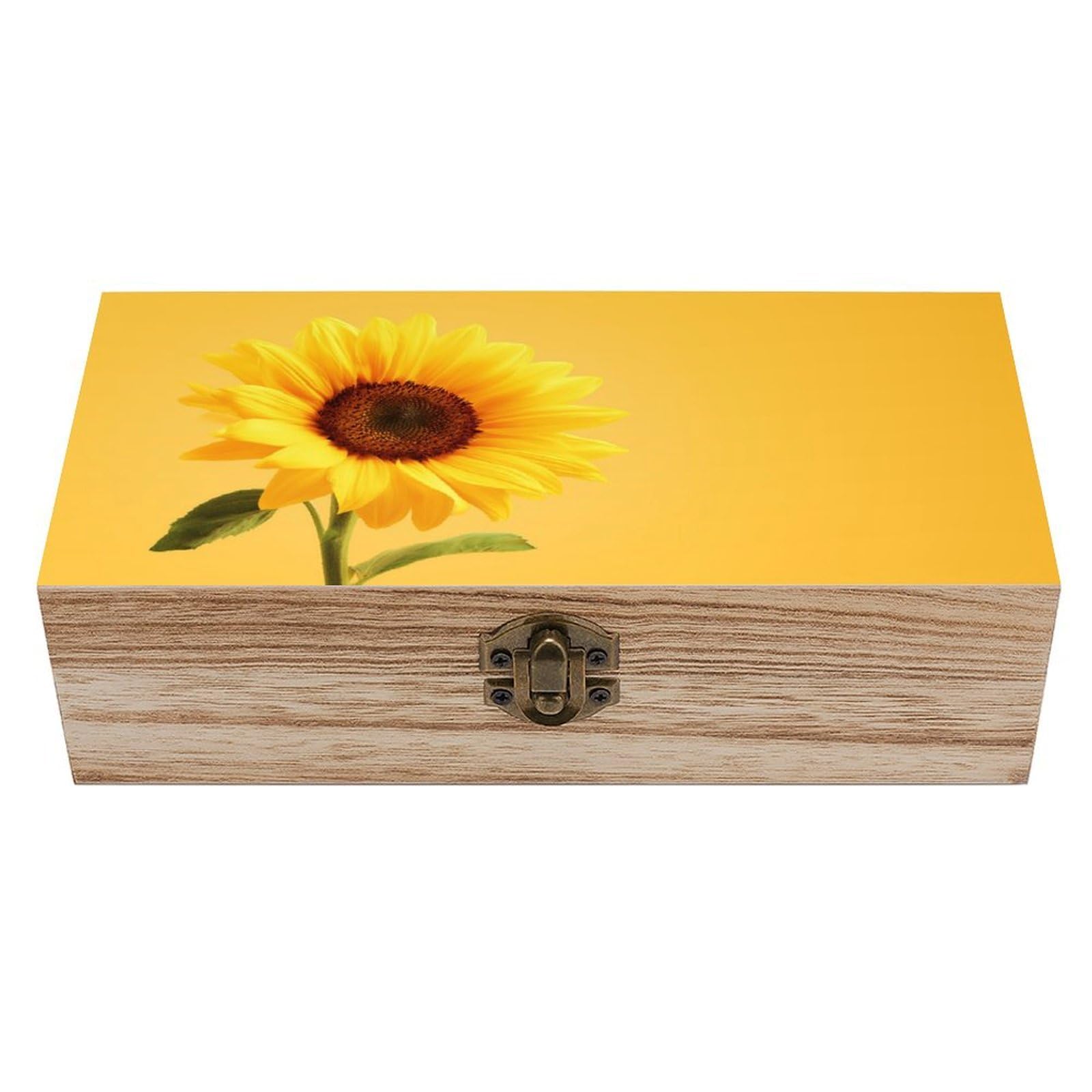 asbwuo Yellow Sunflower Wooden Storage Box with Hinged Lid
