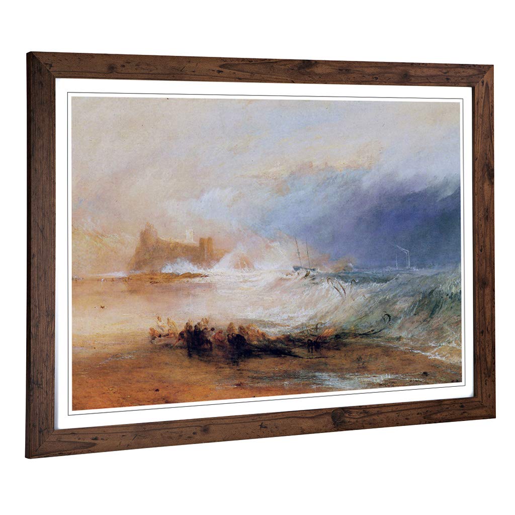 Big Box Art Framed Print of Joseph Mallord William Turner Northumberland with a Steamboat Design | Wall Art Picture| Home Decor for Living Room, Bedroom, Office, Walnut, A2 / 24.5x18 Inch / 62x45cm