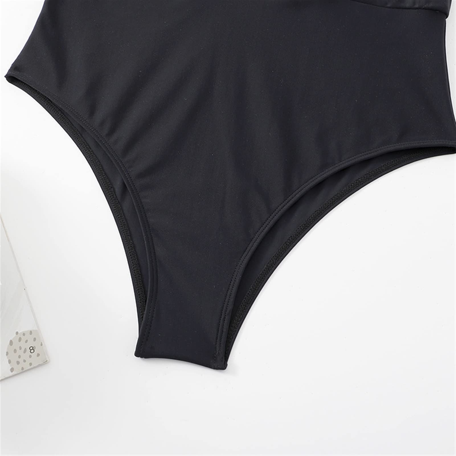 Damski jednoczęściowy strój kąpielowy z dekoltem w szpic, falbaną Monokinis stroje kąpielowe kostiumy kąpielowe typu crossback bikini (kolor: czarny, rozmiar: M) (czarny M)