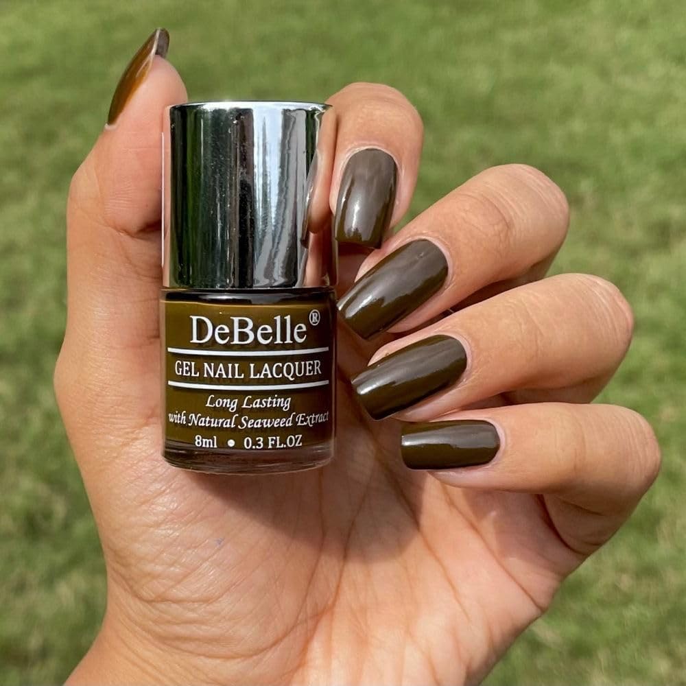 DeBelle Gel Nail Lacquer Rusty Henna (Henna Brown) 8ml - Enriched with natural Seaweed Extract, cruelty , Toxic Glossy Finish.