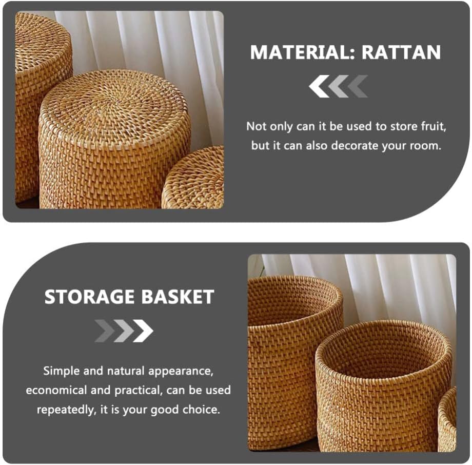 Garbage Can Woven Storage Basket Rattan Woven Basket Trash Fruit Desktop Finishing Sundries Fruit Storage Home Organizing