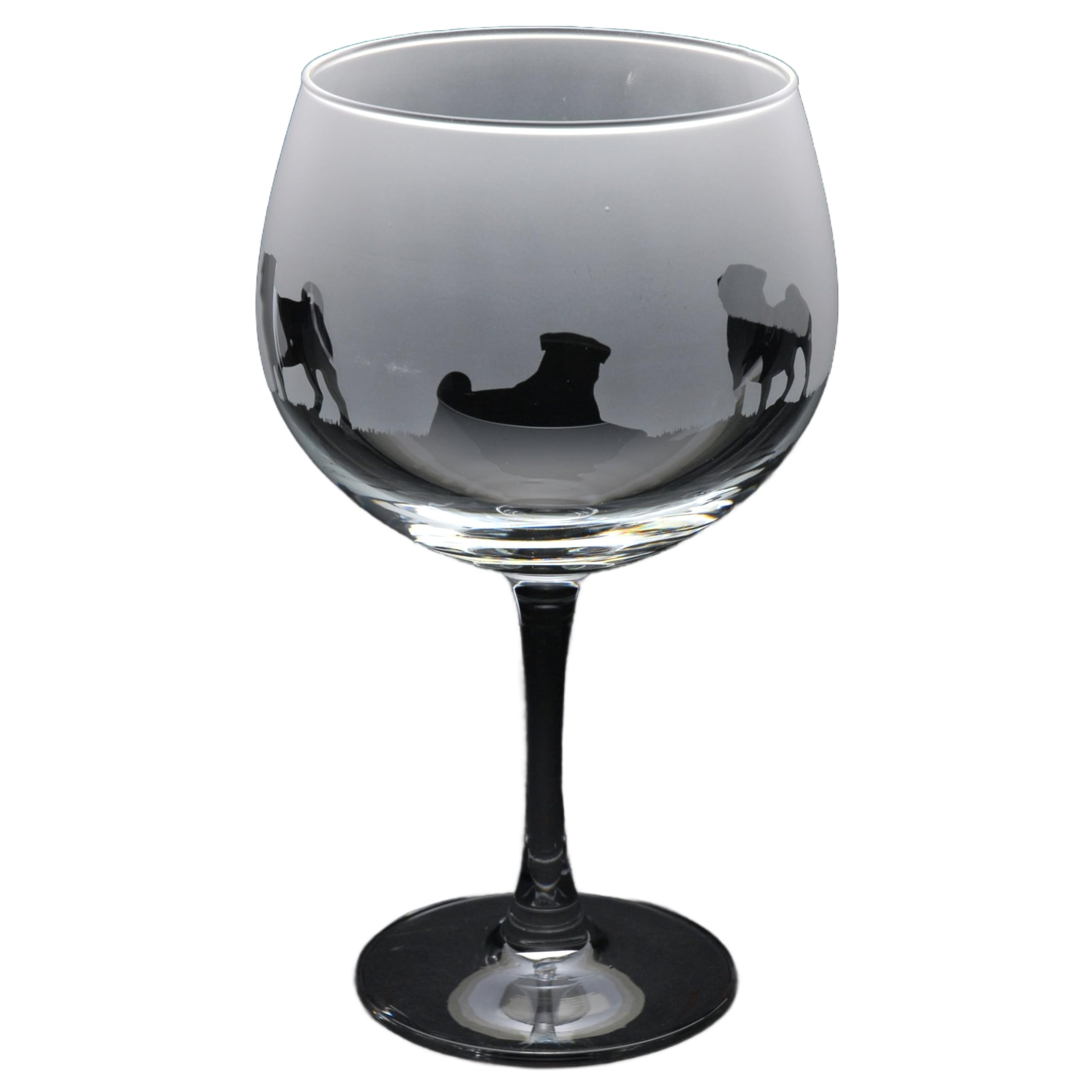 GLYPTIC Glass Art Pug Dog Frieze Hand Etched/Engraved Gin Cocktail Glass