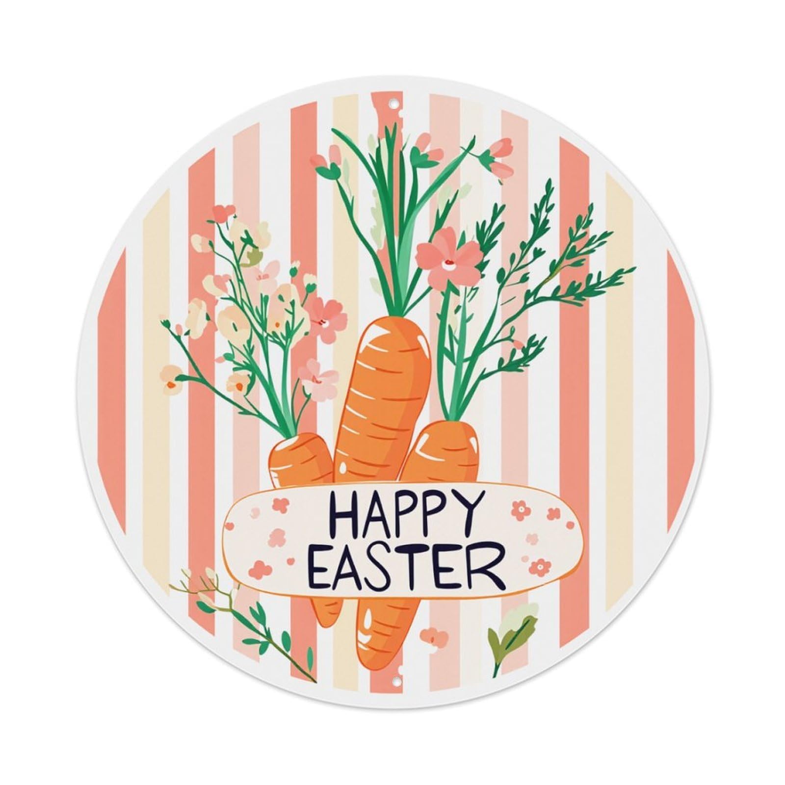 Carrot Flowers Stripes Easter Greeting Round Tin Sign Retro Metal Sign for Cafe Bar Pub Home Game Room Gym Club Wall Decoration Vintage Metal Poster 8x8 Inch