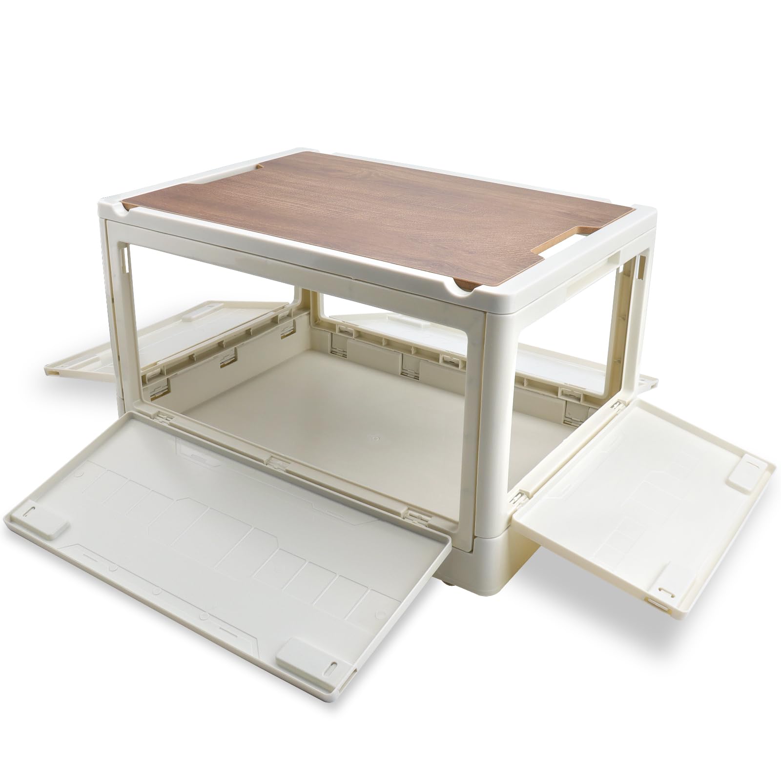 55L Haushalt Faltbare Aufbewahrungsbox Holzabdeckung Verdickte Outdoor Multifunktionale Camping Auto Aufbewahrungsbox kann als Nachttisch verwendet werden (Weiß, 55L)