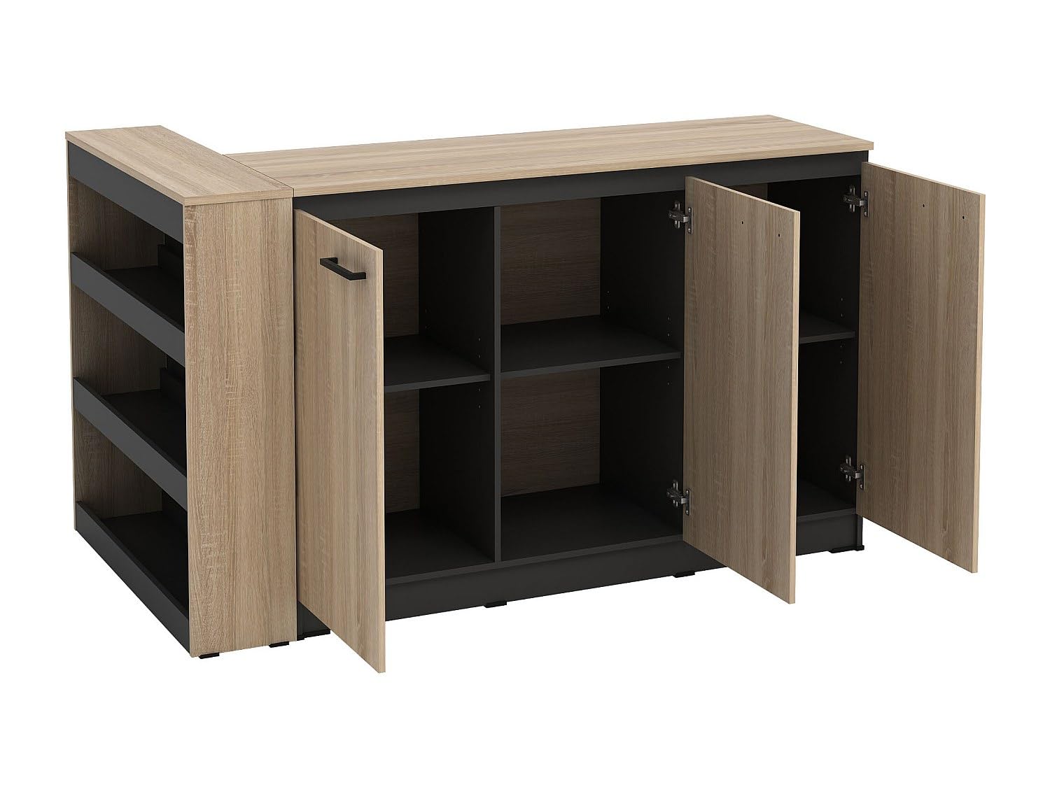 Vente-unique - Ensemble îlot Central de Cuisine + 2 tabourets - Noir et Naturel Clair - NUSICE