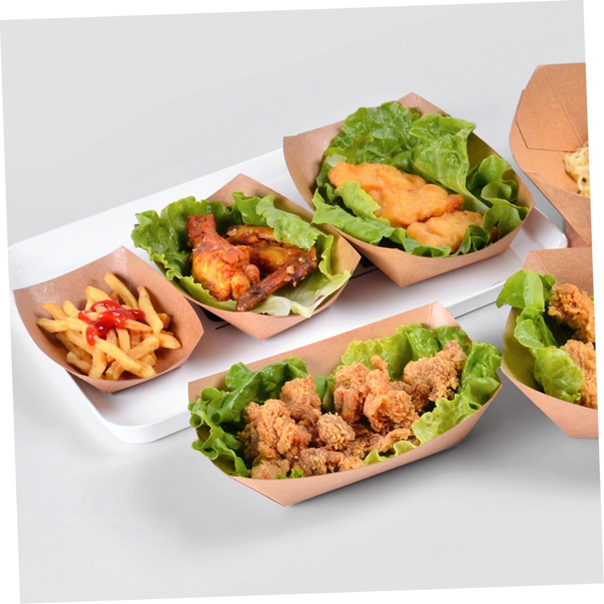 100pcs Disposable Kraft Paper Take out Food Boxes Greaseproof Fried Snacks Containers for French Fries Fried Chicken Food Packaging