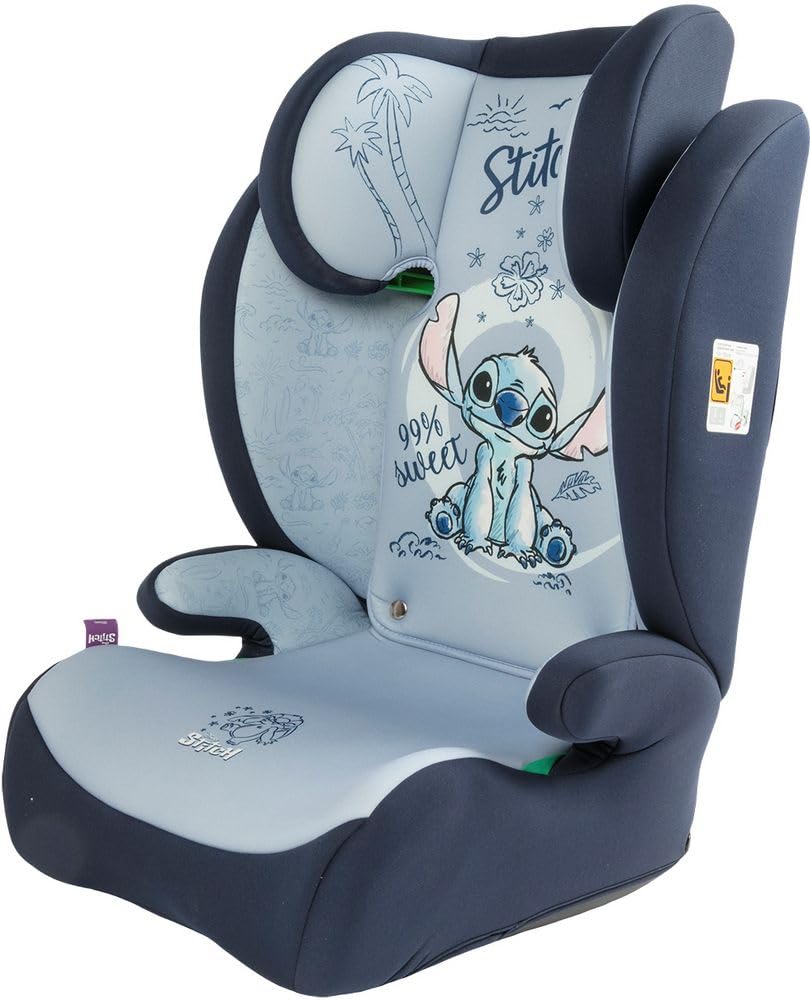 Tataway Disney Stitch i-Size Autositz für Kinder von 15-36 kg (3,5-12 Jahre), 100-150 cm, Gruppe 2/3, 3-Punkt-Sicherheitsgurt, blau