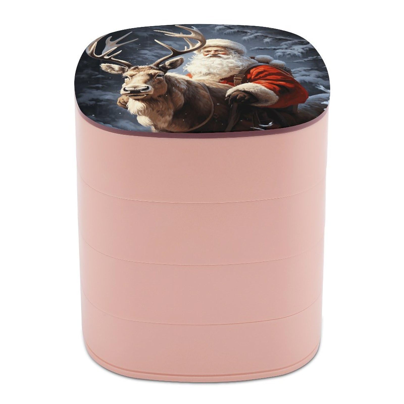 VstaDank 360° Rotating Santa Claus And Deer Elk Jewelry Box, Multi-Layer Large Capacity Jewelry Organizer for Earrings Necklaces Rings, Dustproof Desktop Storage Case for Women