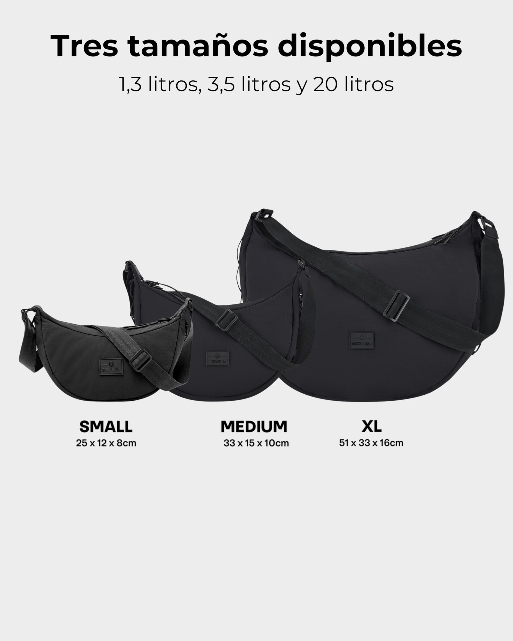 Johnny Urban Bolso Bandolera Mujer Hombres Negro - Kaia XL - Puffer Moon Bag - Bolso Riñonera de Media Luna - Correa Ajustable - Repelente al agua