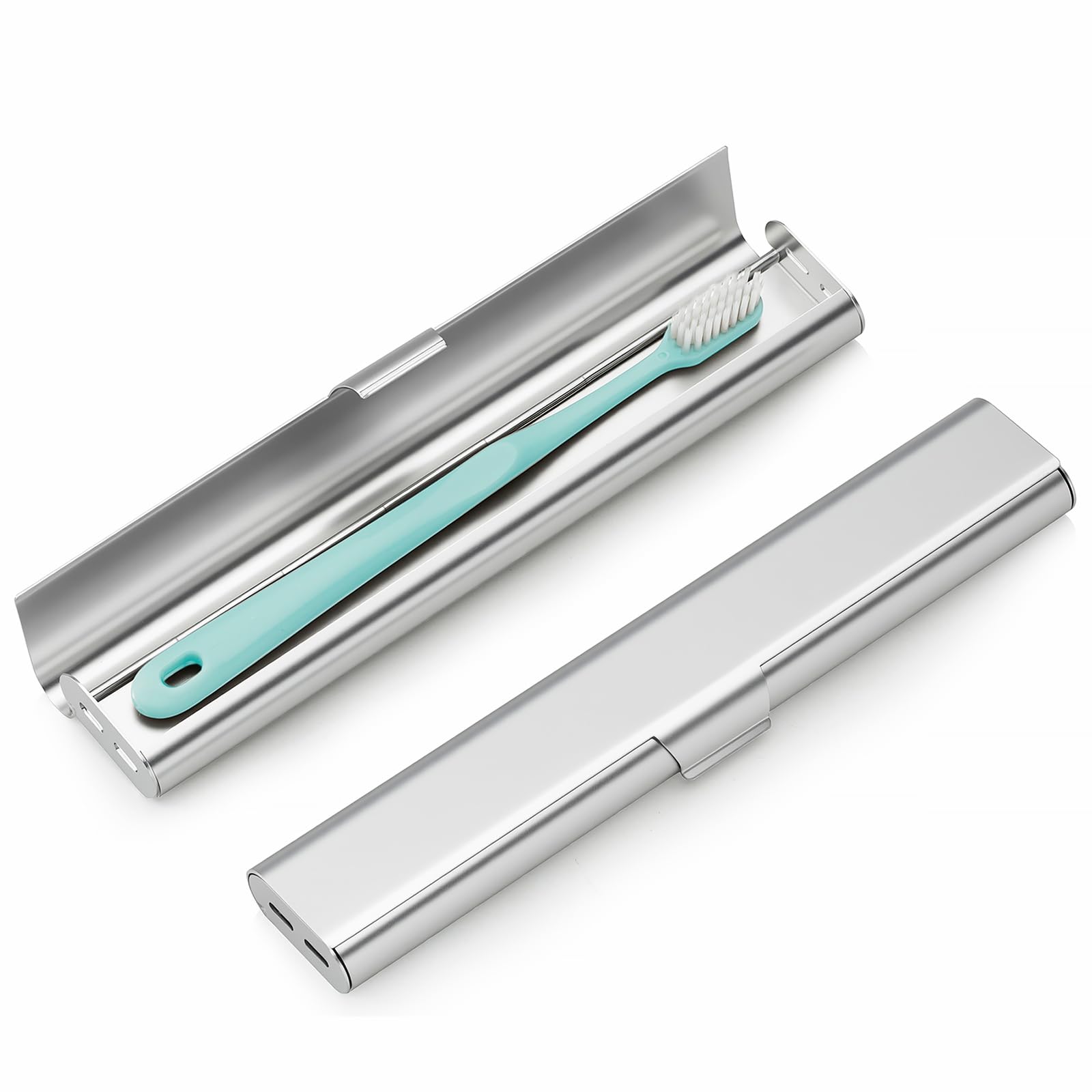 Photo 1 of betevie Portable Toothbrush Travel Case: Breathable & Dirt-Proof Hotel Camping Outdoor - Aluminum for Storage Recyclable Traveler (1, Silver)