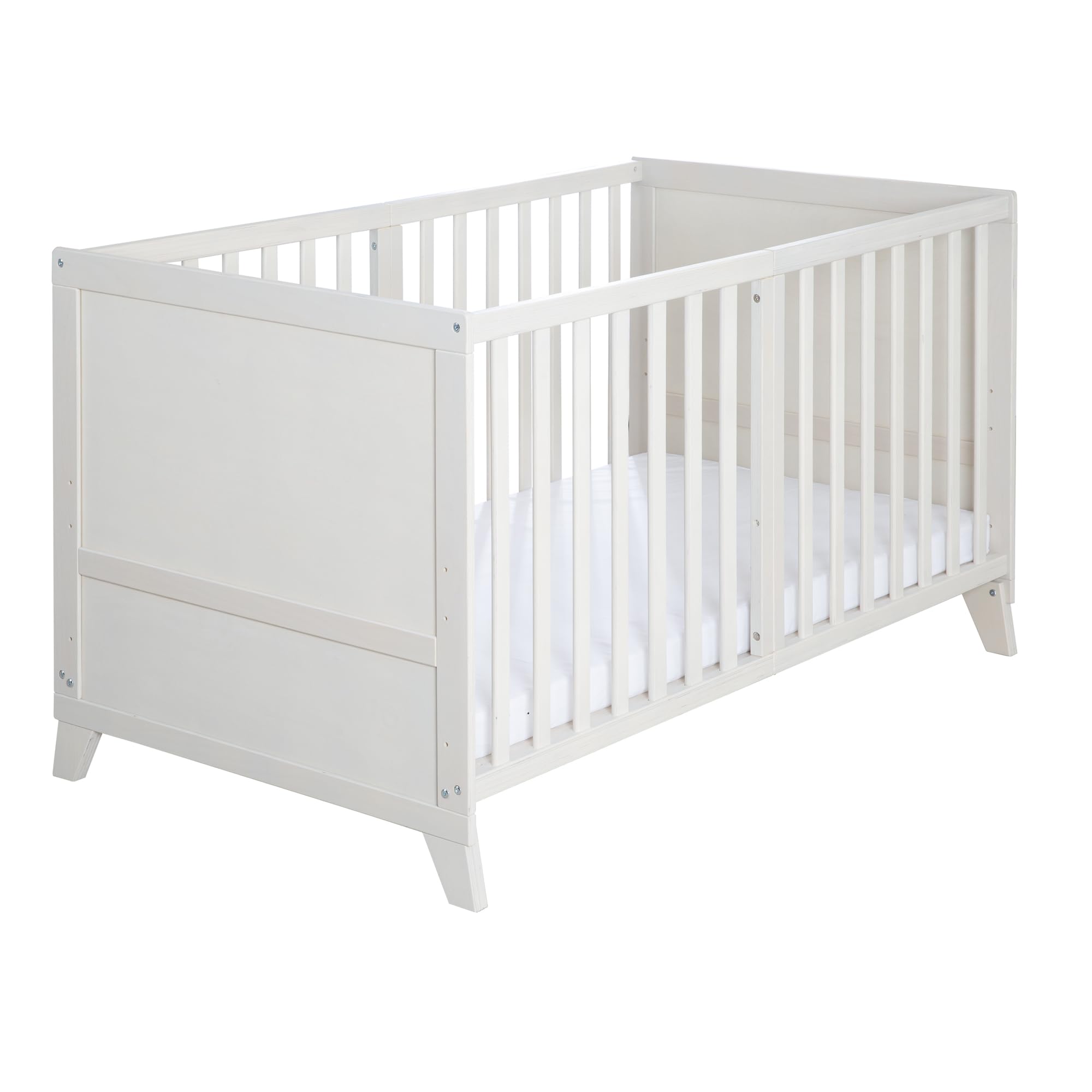 roba Conjunto Completo de Cuna Savanna Friends - Cuna para bebé 70 x 140 cm de Madera Incl. colchón Ropa de Cama Dosel y Barra de Dosel - Evolutiva Desde 6 Meses - Gris Natural