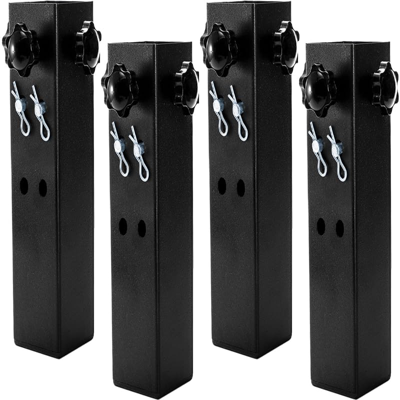 WUWEOT 4 Pcs Table Leg Extenders for Folding Tables, Adjustable Metal Square Straight and Bent Legs Risers, 2 Levels/Heights Table Height Extenders