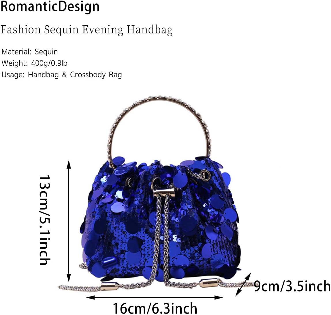 RomanticDesign Women Sparkly Sequin Clutch Purse Glitter Metal Tassel Evening Handbag Crossbody Bag for Party Prom Banquet | Sparkly, Sequin, Glitter, Metal Tassel, for Party, for Prom