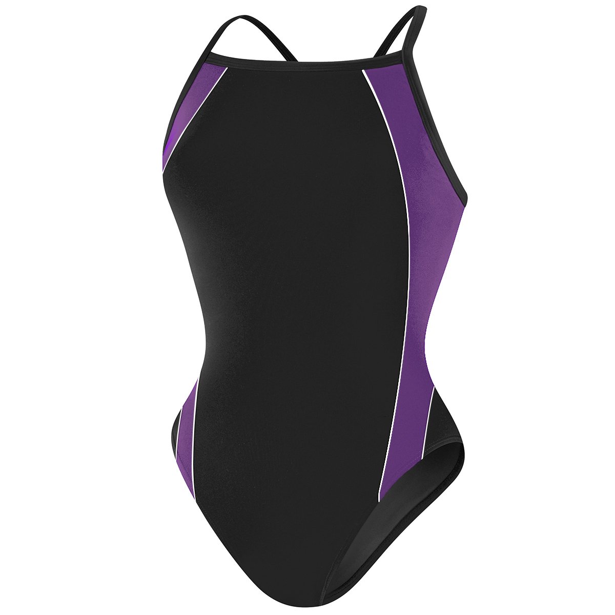 Rise Solid H-Back Poly Splice One-Piece Swimsuit, Black/Purple, 44