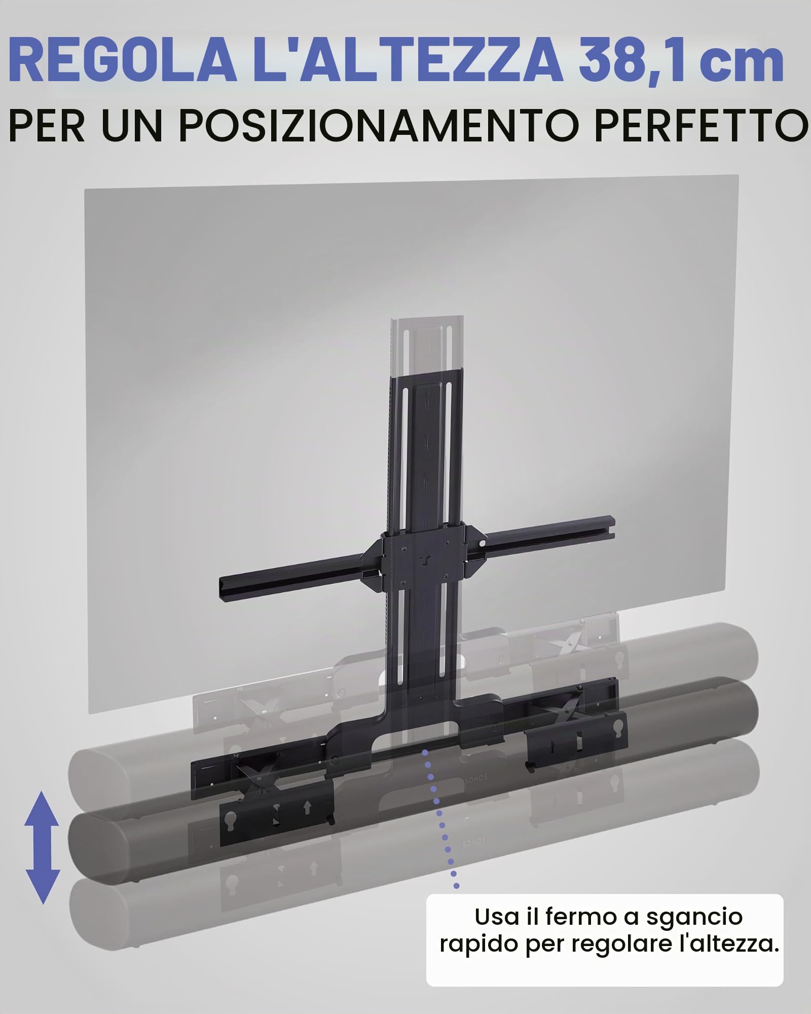 SANUS - Supporto da parete per soundbar, progettato Sonos Arc Sound bar Altezza e profondità regolabili Dolby Atmos Compatibilità universale con altri supporti TV Montaggio Facile OSSATM