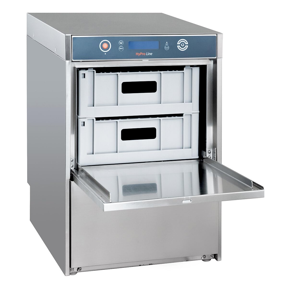 GastroHero Gläserspülmaschine, 40x40 cm, 230 V, Edelstahl HYPRO-GLSM40SL | 40 Körbe/Stunde, mit Ablaufpumpe & Drucksteigerungspumpe, Reiniger- & Klarspüldosierer, Made in Europe, 270 mm Einschubhöhe