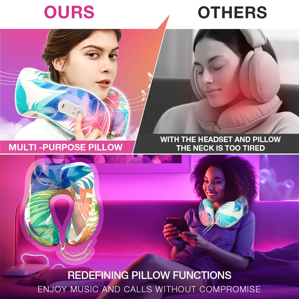 Poduszka podróżna, poduszka na szyję Bluetooth z dźwiękiem stereo 360°, wielofunkcyjna, bezprzewodowa poduszka do odpoczynku i słuchania muzyki, idealna do podróży