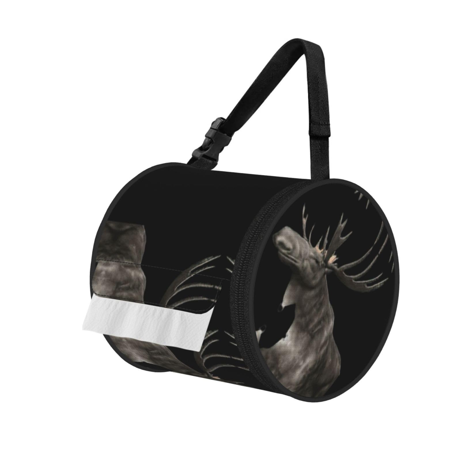 Deer Printed Hanging Tissue Organizer, Smooth Zipper Oxford Cloth Roll Holder for RV Bathroom Desk
