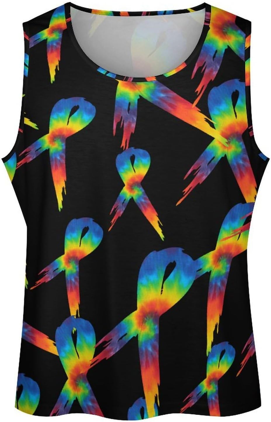 Tie Dye Breast Cancer Mens Tank Tops Sleeveless Muscle Shirts Beach Casual Gym Shirt Vest Tee Tops