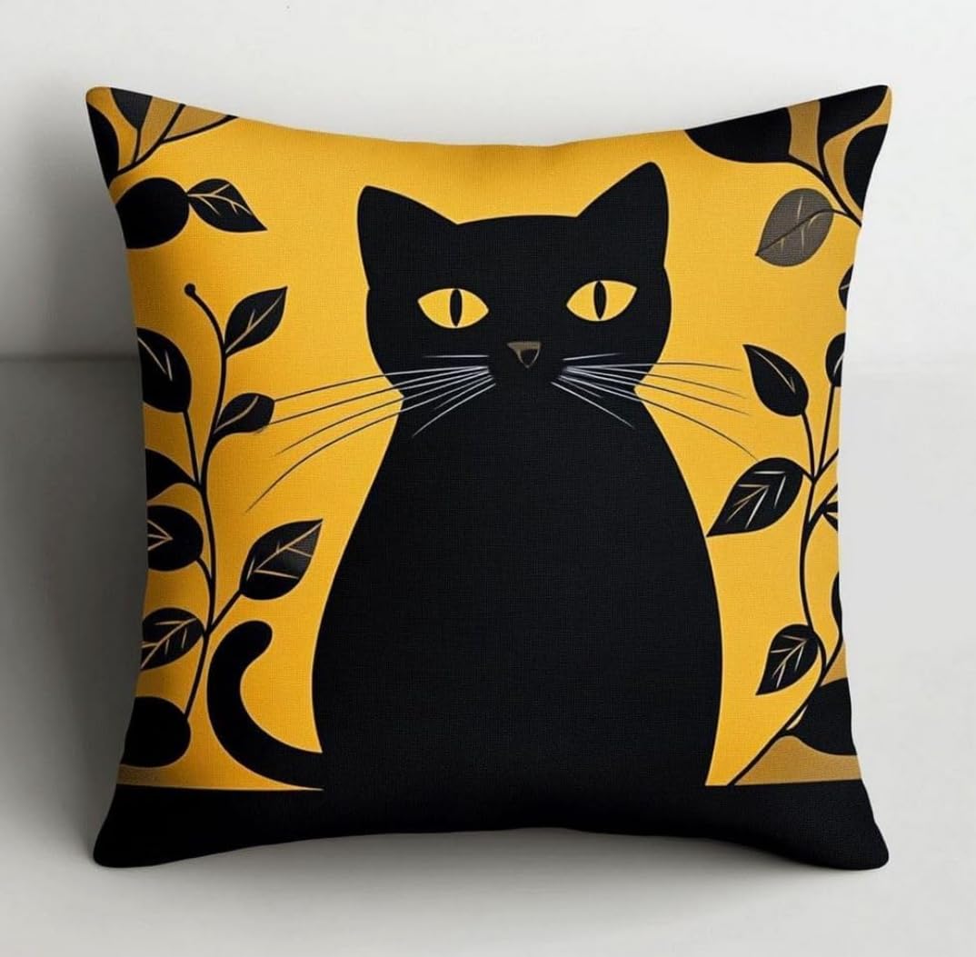 Nahuigood 11Ct Stamped Cross Stitch Pillow Kits,Black Cat 45X45cm Embroidery Pillowcase Counted Needlepoint Handmade Cushion Cover Cross Stitch Cushion Cover Embroidery Kit Pillow Cases