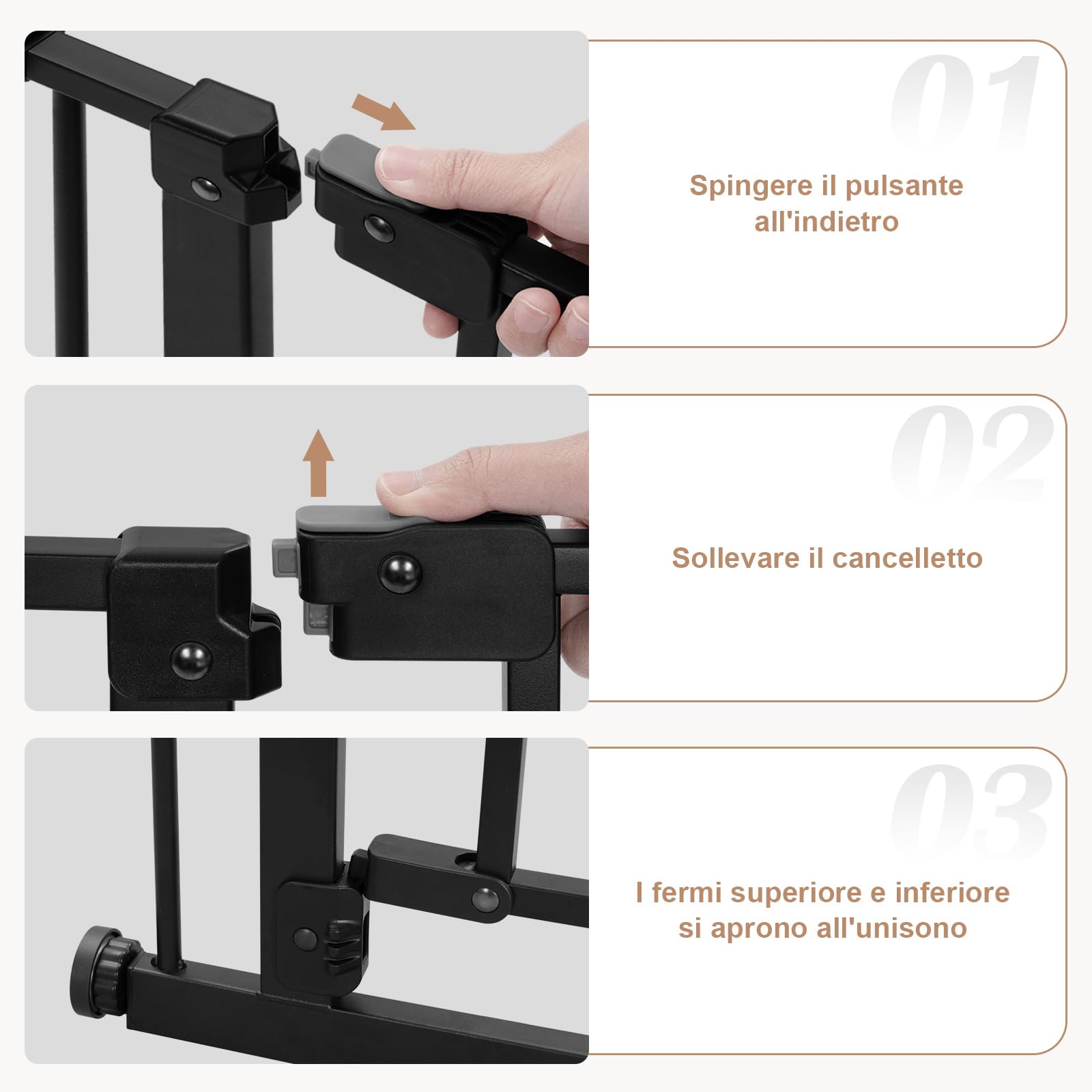WOLTU Cancelletto per Bambini in Metallo, Cancello per Scale e Porte 75-87 cm, per Cani, Apertura Bidirezionale, Serratura Doppia, Montaggio con o senza Fori, Nero