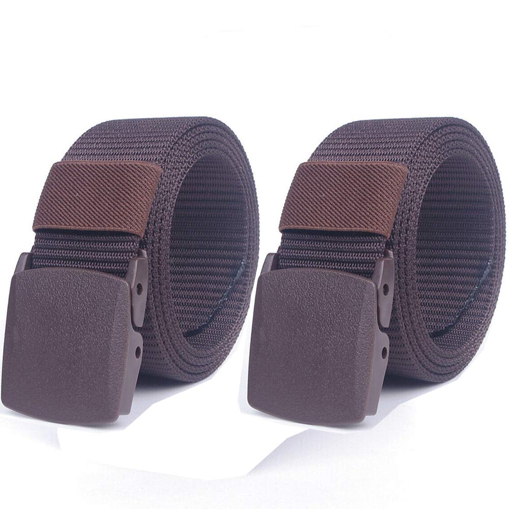 Tooldo Men's Coffee Nylon Belt, 2 Pack Wo Tactical Belt Unisex Nylon Fabric Webbing Belt Military Army Style 120Cm