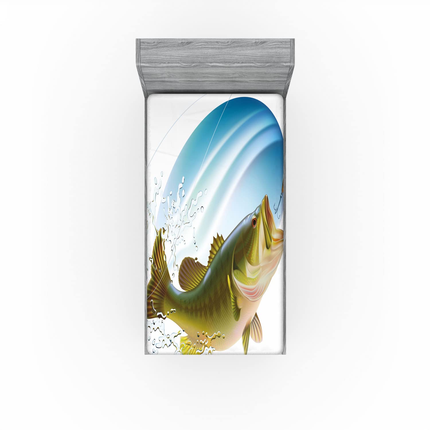 Ambesonne Fish 2 Pack Fitted Sheet, Wild Life in Nature Theme, Bed Cover All-Round Elastic Deep Pockets 2 Pieces, Package Contains 2 Twin Size Fitted Sheets, Blue and Green