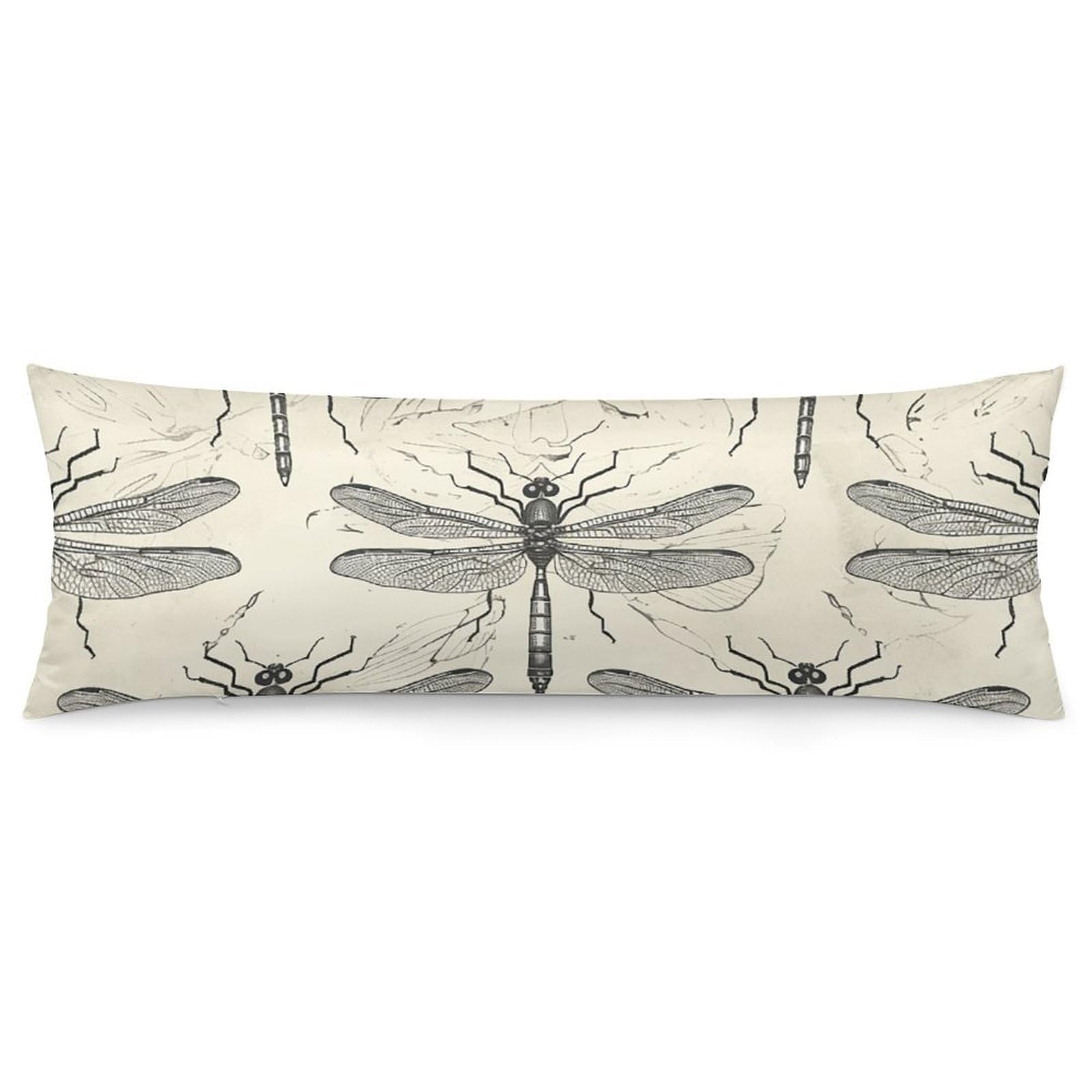 2 Pack Pillow Cases for Hair and Skin, Soft Breathable Pillow Case Covers with Hidden Zipper, Black Dragonfly Pattern Pillowcase 20"x54" Pillow Covers for Sleeping Gift