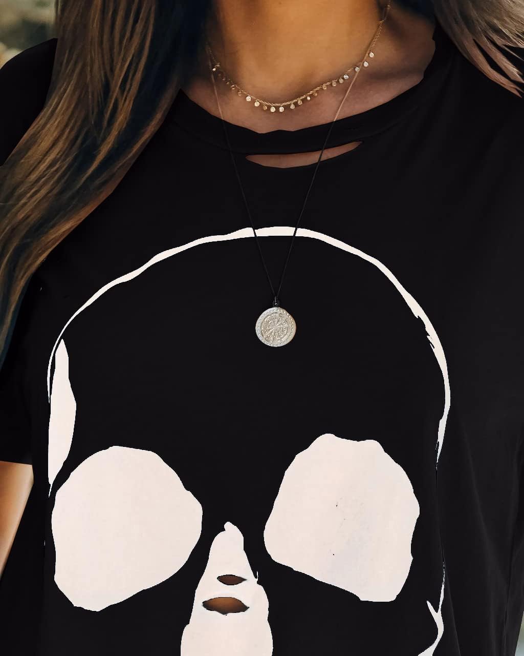 Veatzaer Summer Cotton Graphic Shirts Womens Short Sleeve Crewneck Tees Skull Distressed T Shirt Loose Casual Tops S-XXL - Image 4