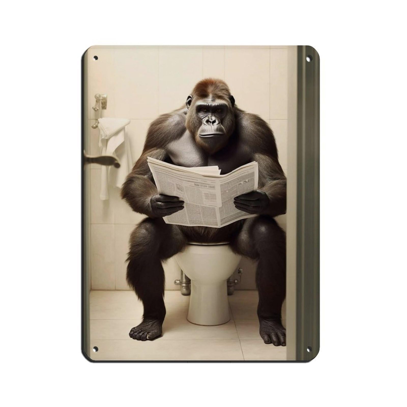 Lxwnze 30L X 40W Cm Gorilla Sitting On The Toilet Reading A Newspaper (2) Tin Sign Vintage Metal Pub Club Cafe Bar Home Wall Art Decoration Poster Retro 12X16inch(30X40cm)