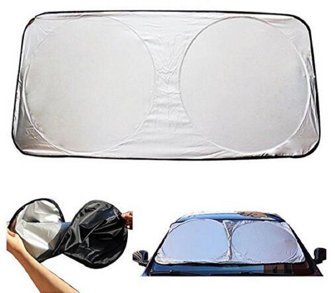 Wendin Folding 59" X 27" Windshield Sun Shade Black Silver Tone for Car Auto Car Sunshade -Window Sun Visor- Sun Shade Protector for Front Windshield -Auto Sun Protectio