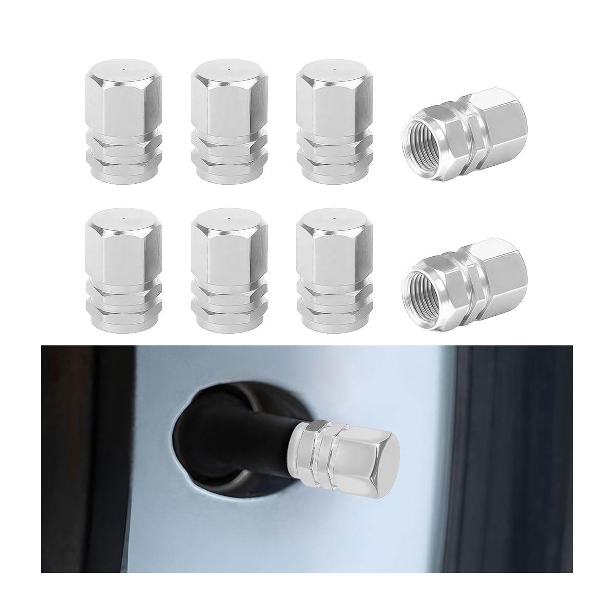 Osilly Aluminum Tire Valve Stem Caps, Silver