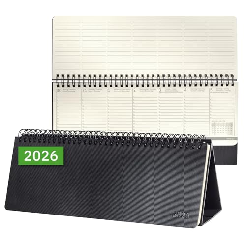 SIGEL C2680 Calendrier de bureau 2026, large, couverture rigide | Calendrier, Planificateur, Agenda hebdomadaire, Organisateur, Journal | noir - Conceptum