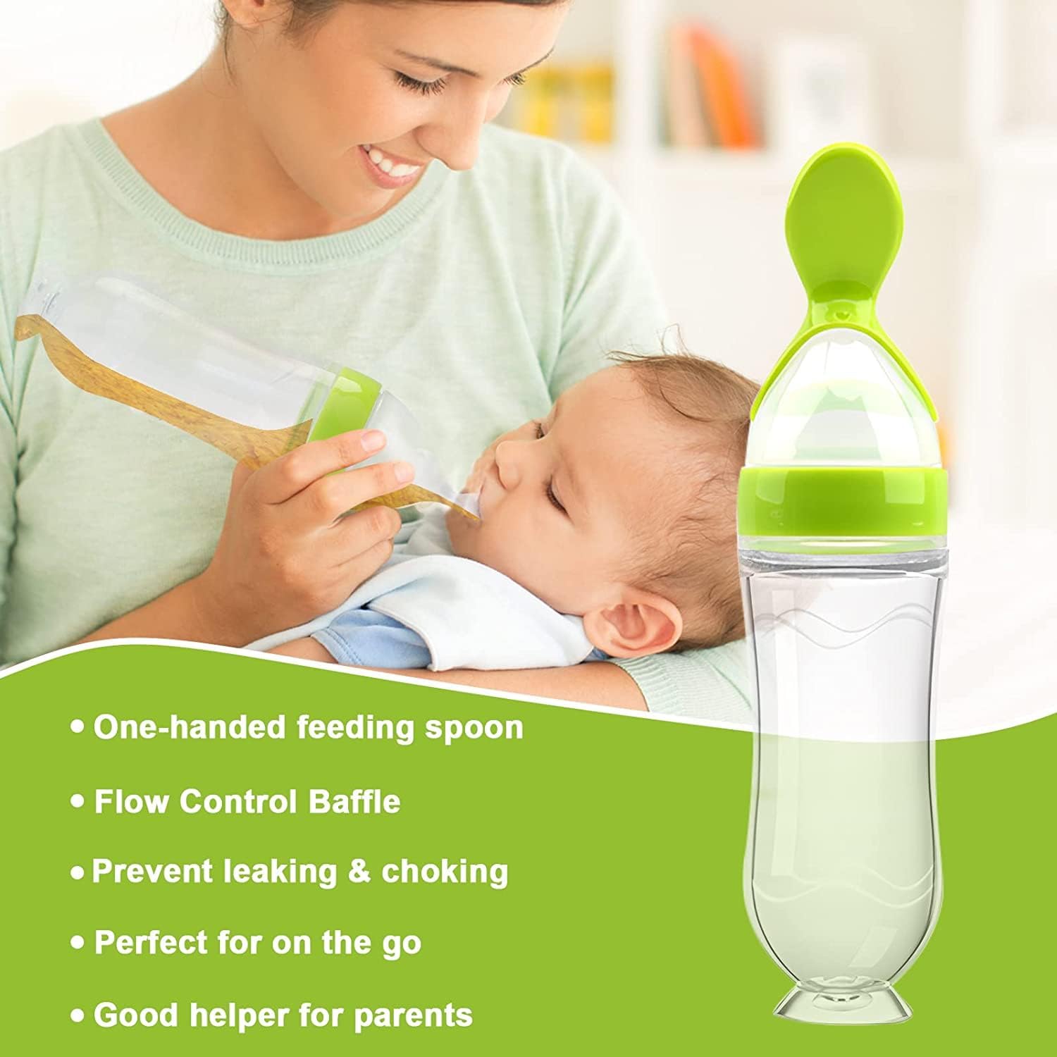 XIIAA Baby Combo Set of-9 Items [Steel Bottle,Bottle Cover,Silicone Spoon,Silicone Food Feeder,Fruit Feeder,Finger Toothbrush,TEETHER,NOSAL and BIB] (Green) - Image 3 thumbnail