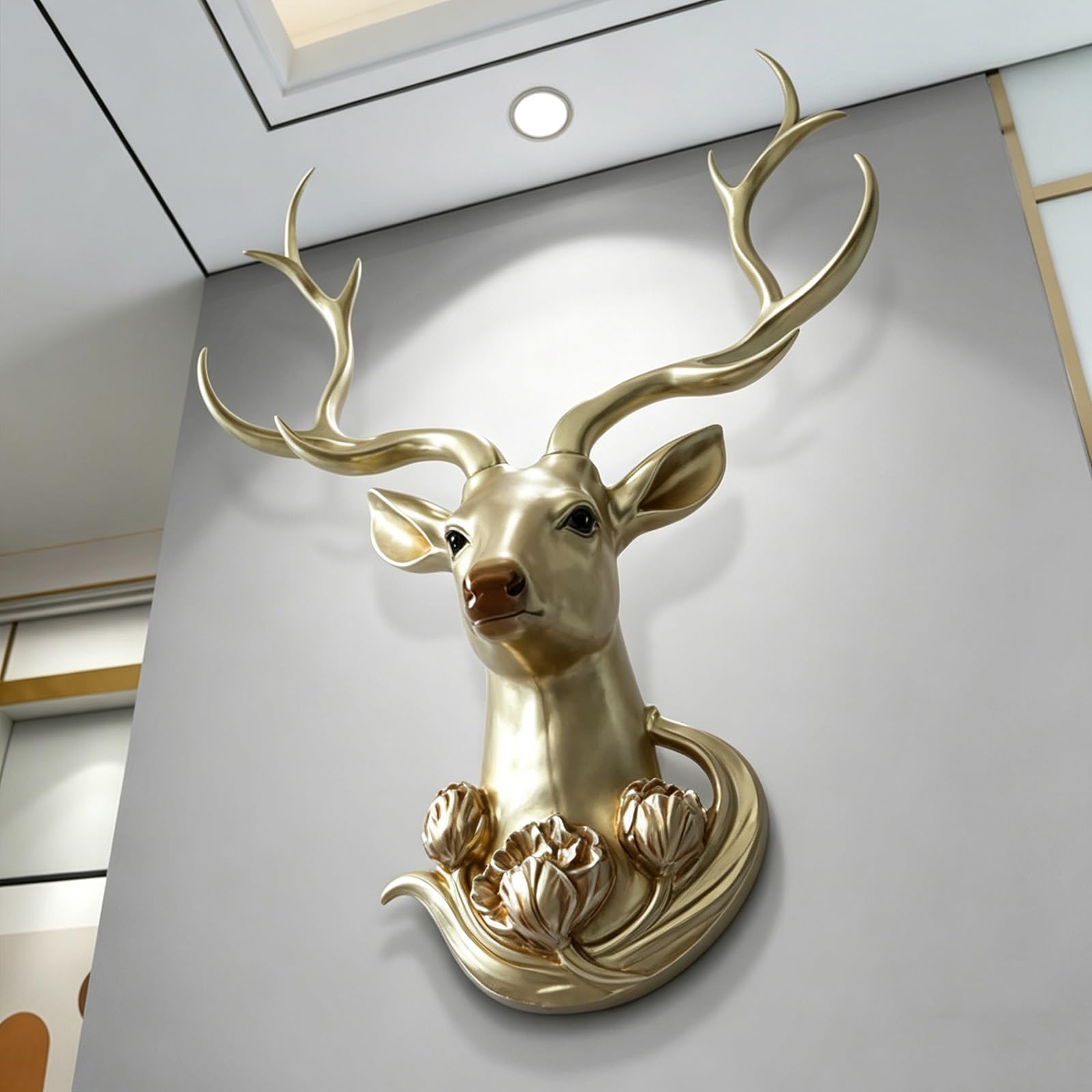 CMYCYDDPLY Testa di Cervo Decorazione da Parete, Decorazioni Camera da Letto in Resina, Decorazione da Parete con Teste di Animali, Sfondo Parete TV(White)