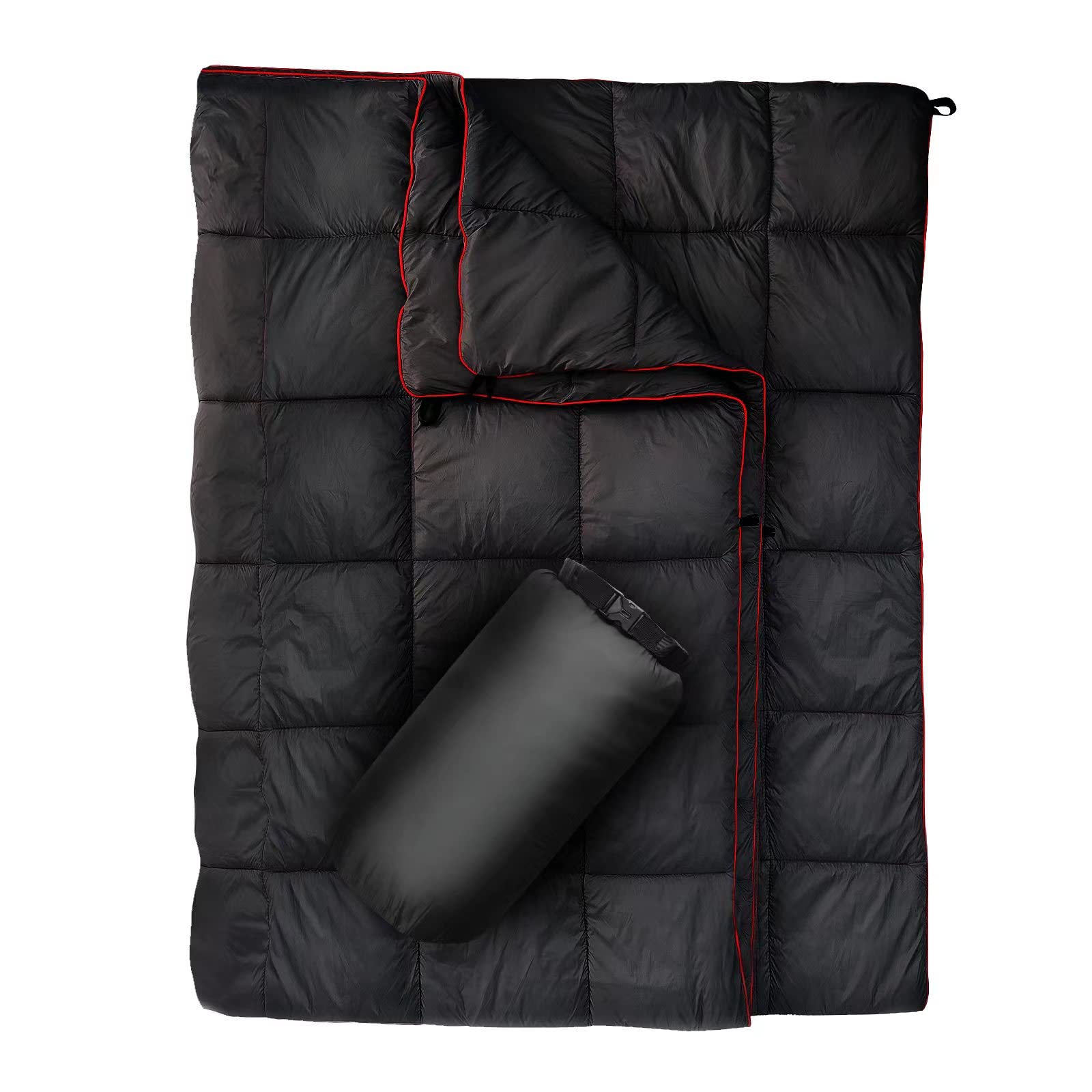 outdoor puffy camping blanket, lightweight down alternative puffy printed camping large ultra warm hammock top quilt waterproof blanket for traveling picnic beach party cold weather (black)