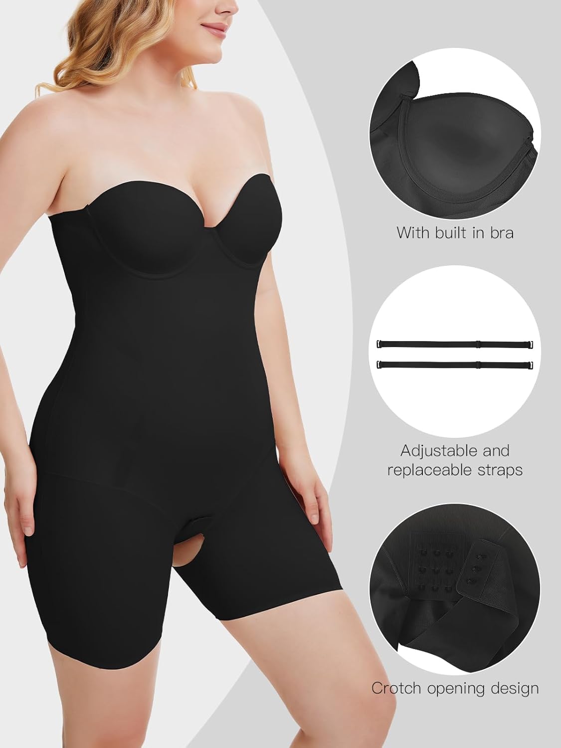 Decorus Strapless Shapewear Bodysuit For Women: Strapless Body Shaper Tummy Control - No Straps Full Body Shapewear With bra - Image 3